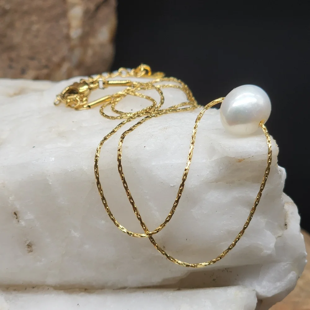 Natural Large Freshwater Pearl 14k Gold plated Chain Designer Jewelry